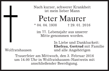 Traueranzeige von Peter Maurer 