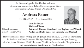 Traueranzeige von Andreas Bauer 