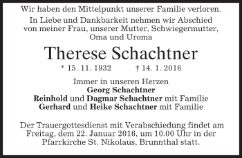 Traueranzeige von Therese Schachtner 