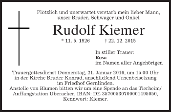 Traueranzeige von Rudolf Kiemer 