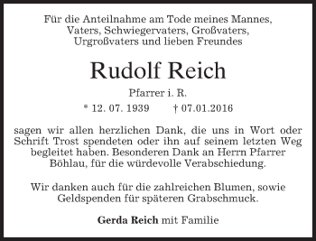 Traueranzeige von Rudolf Reich