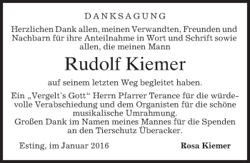 Traueranzeige von Rudolf Kiemer 