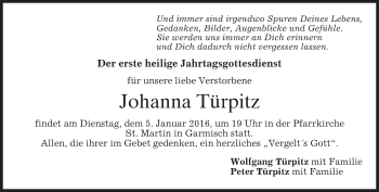 Traueranzeige von Johanna Türpitz 