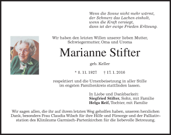 Traueranzeige von Marianne Stifter 