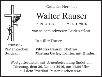 Traueranzeige von Walter Rauser 