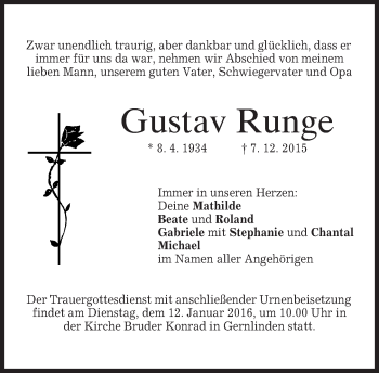 Traueranzeige von Gustav Runge 