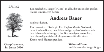 Traueranzeige von Andreas Bauer 