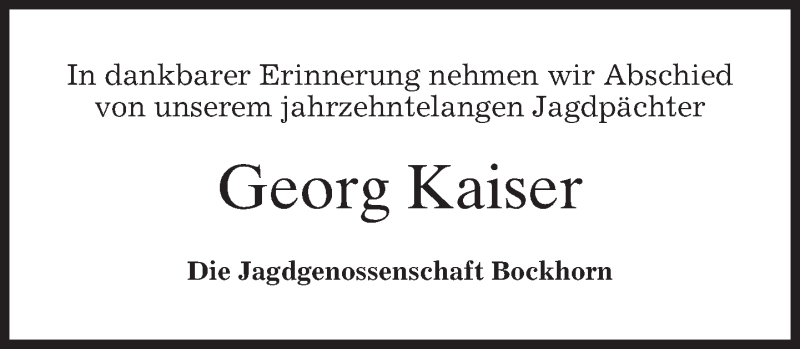 Traueranzeigen Von Georg Kaiser | Trauer.merkur.de