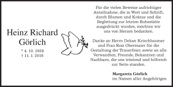 Traueranzeige von Heinz Richard Görlich 
