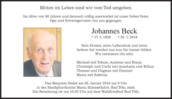 Traueranzeige von Johannes Beck 