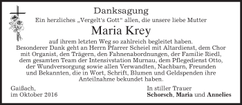 Traueranzeige von Maria Krey von merkurtz