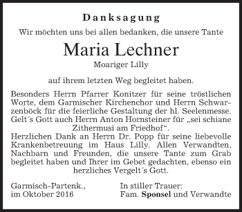 Traueranzeige von Maria Lechner von merkurtz