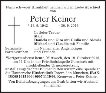 Traueranzeige von Peter Keiner von merkurtz