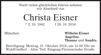 Traueranzeige von Christa Eisner von merkurtz