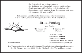 Traueranzeige von Erna Freitag von merkurtz