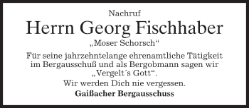Traueranzeige von Georg Fischhaber von merkurtz