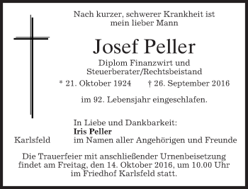Traueranzeige von Josef Peller von merkurtz