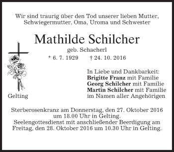 Traueranzeige von Mathilde Schilcher von merkurtz