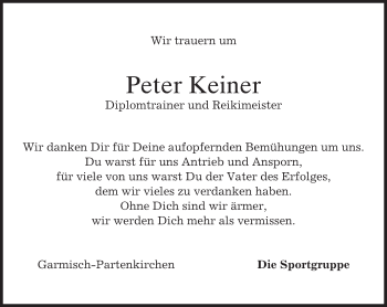 Traueranzeige von Peter Keiner von merkurtz