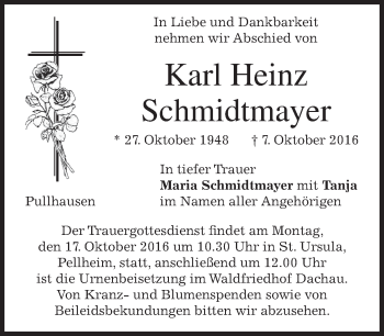 Traueranzeige von Karl Heinz Schmidtmayer von merkurtz