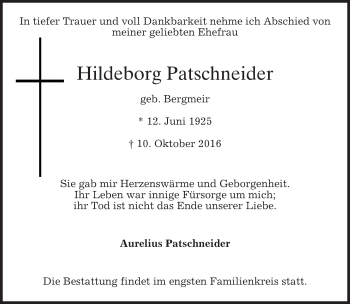 Traueranzeige von Hildeborg Patschneider von merkurtz