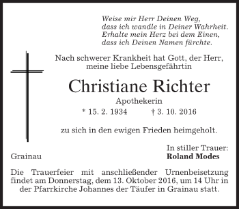 Traueranzeige von Christiane Richter von merkurtz