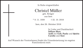 Traueranzeige von Christel Müller von merkurtz