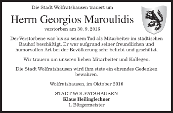 Traueranzeige von Georgios Maroulidis von merkurtz