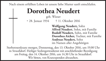 Traueranzeige von Dorothea Neudert von merkurtz