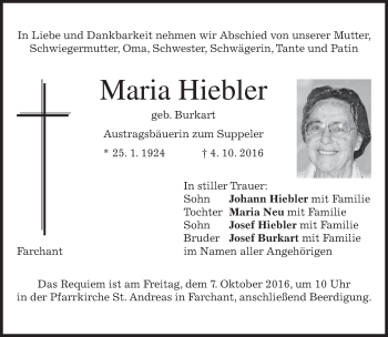 Traueranzeige von Maria Hiebler von merkurtz
