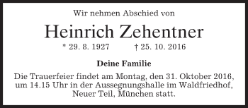 Traueranzeige von Heinrich Zehentner von merkurtz