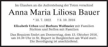 Traueranzeige von Anna Maria Liliosa Bauer von merkurtz