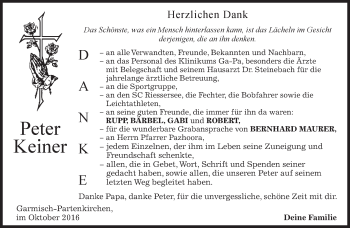 Traueranzeige von Peter Keiner von merkurtz