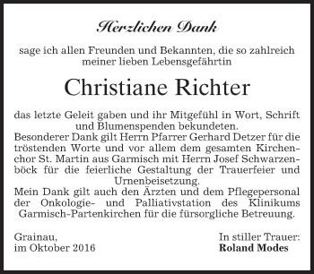Traueranzeige von Christiane Richter von merkurtz