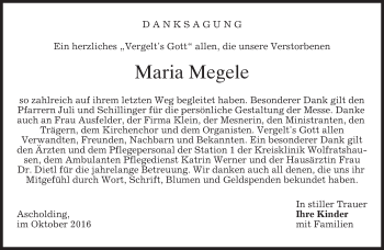 Traueranzeige von Maria Megele von merkurtz