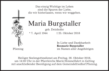 Traueranzeige von Maria Burgstaller von merkurtz