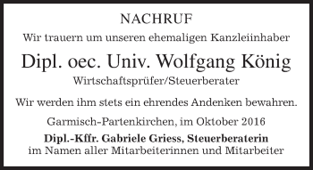 Traueranzeige von Wolfgang König von merkurtz