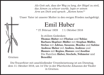 Traueranzeige von Emil Huber von merkurtz