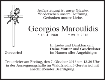 Traueranzeige von Georgios Maroulidis von merkurtz