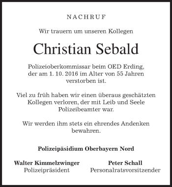 Traueranzeige von Christian Sebald von merkurtz