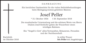 Traueranzeige von Josef Peller von merkurtz