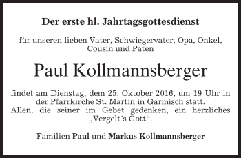 Traueranzeige von Paul Kollmannsberger von merkurtz