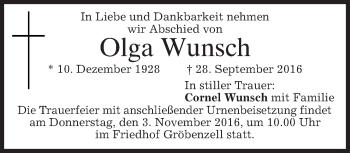 Traueranzeige von Olga Wunsch von merkurtz