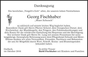 Traueranzeige von Georg Fischhaber von merkurtz