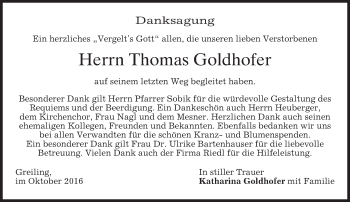 Traueranzeige von Thomas Goldhofer von merkurtz