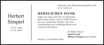 Traueranzeige von Herbert Simperl von merkurtz