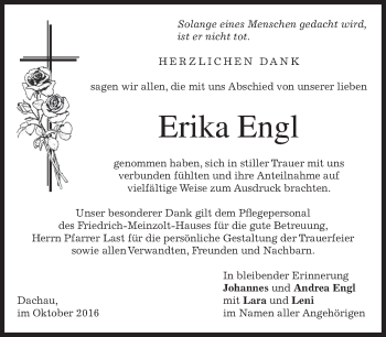 Traueranzeige von Erika Engl von merkurtz