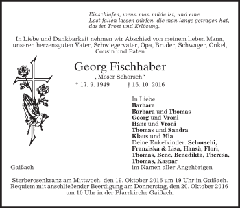 Traueranzeige von Georg Fischhaber von merkurtz