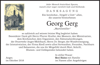 Traueranzeige von Georg Gerg von merkurtz