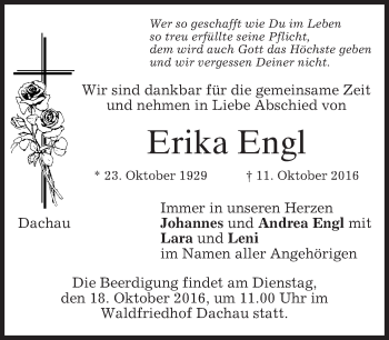 Traueranzeige von Erika Engl von merkurtz